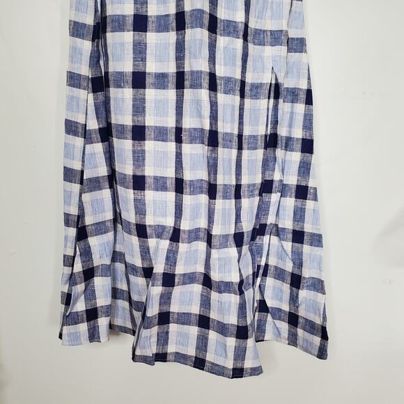 Reformation Marabella Linen Puff Sleeve Midi Dress Blue Gingham Check Size Small - Picture 5 of 10